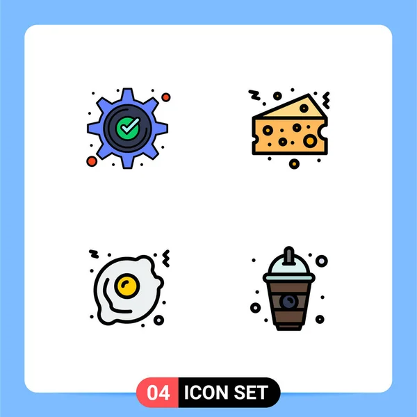 Pictogram Set Simple Filledline Flat Colors Accept Fried Egg Gear — 스톡 벡터