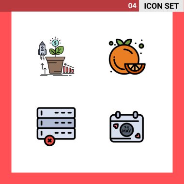 Finansın 4 Basit Dosya Çizgisi Düz Renkleri, Turuncu, Para, Yiyecek, Veri Düzenlenebilir Vektör Tasarım Elemanları