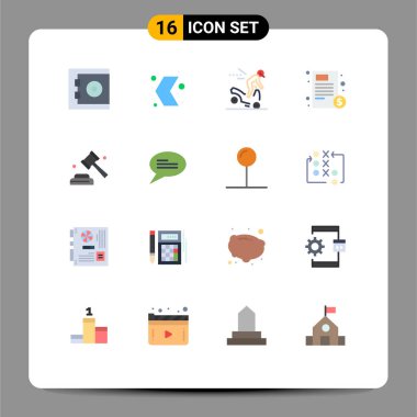 16 Düz Renkli İşaret ve Sembolden oluşan bir grup Siyaset, Hastane, Kaza, Sağlık, Düzenlenebilir Yaratıcı Vektör Tasarım Elemanları Paketi