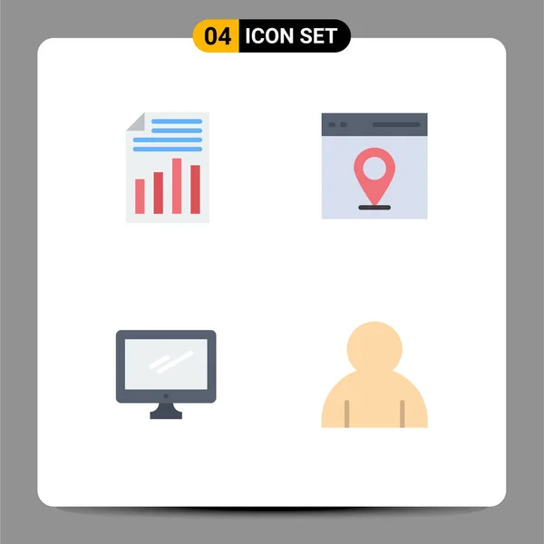 Conjunto Moderno Iconos Planos Documentos Ordenador Informe Interfaz Dispositivo Editable — Vector de stock