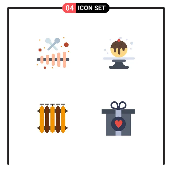 Set Commercial Flat Icons Pack Instrument Battery Party Cake Heat — Archivo Imágenes Vectoriales