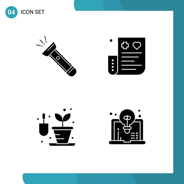 Modern Set Solid Glyphs Pictograph Torch Finance Camping Card Hobbies — Vector de stock