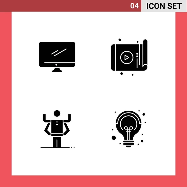 Mobile Interface Solid Glyph Set Εικονογραμμάτων Υπολογιστή Εφαρμογής Imac Tablet — Διανυσματικό Αρχείο