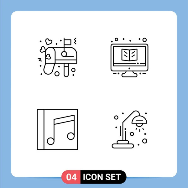 Creative Icons Modern Signs Sysymbols Box Album Mail Study Music — Archivo Imágenes Vectoriales