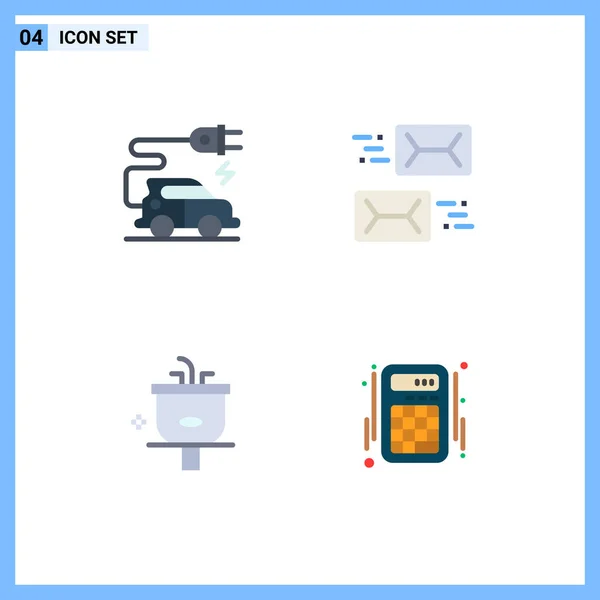 Set Commercial Flat Icons Pack Automotive Technology Bathroom Address Letter — стоковый вектор