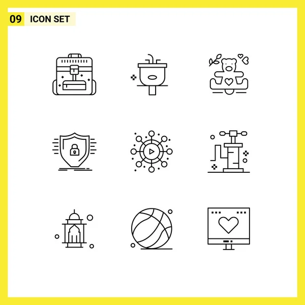 Pictogram Set Simple Outlines Shield Protection Wash Firewall Wedding Editable — Stock Vector