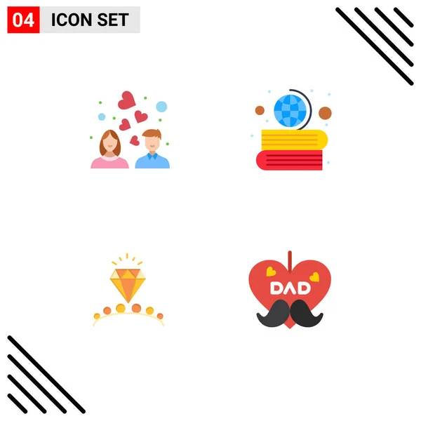 Set Vector Flat Icons Grid Couple Love Heart Love Geography — Vector de stock