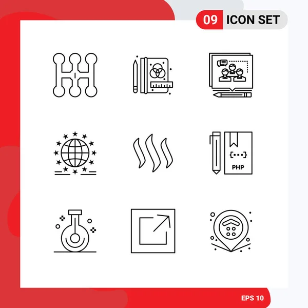 Pictogram Set Simple Outlines Coin Online Business Network Global Editable — 스톡 벡터