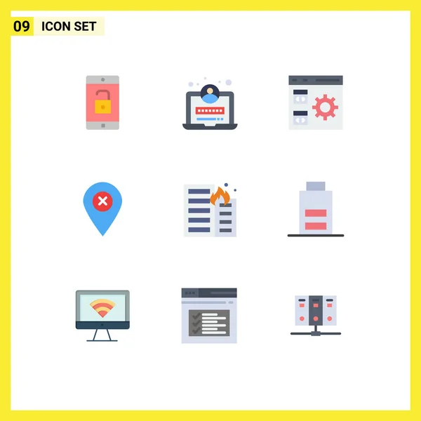 Group Modern Flat Colors Set Fire Pin Coding Navigation Location — Stock Vector