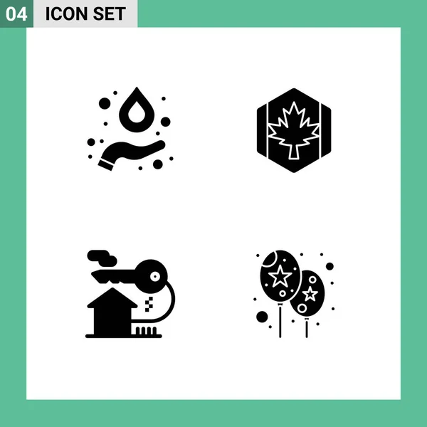 Glyphe Solide Paquet Symboles Universels Formule Maison Drapeau Feuille Clé — Image vectorielle