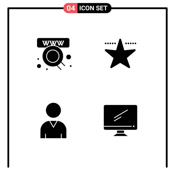 Set Vector Solid Glyphs Grid Commerce Computer Web Star Device — Archivo Imágenes Vectoriales