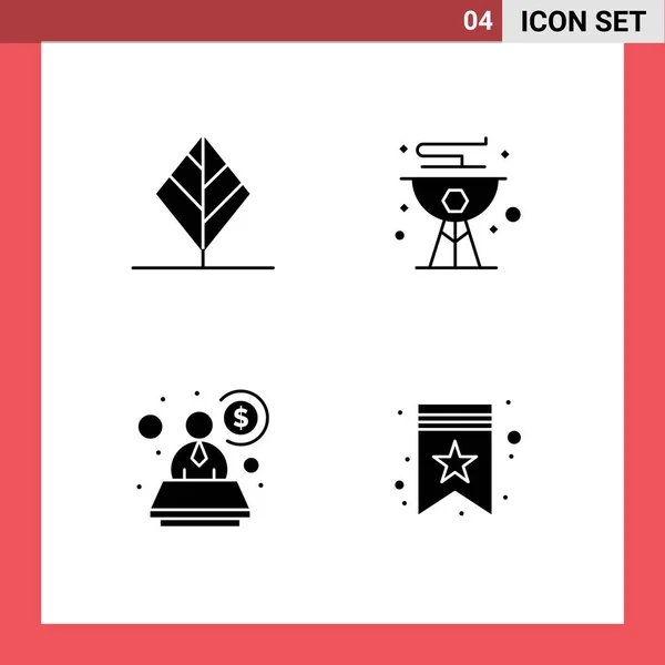 Set Commercial Solid Glyphs Pack Feather Account Tree Food Specialist — Vector de stock