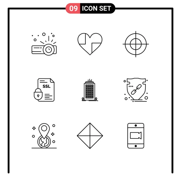 Pictogram Set Simple Outlines Office Ssl Goal Security Certificate Editable — Stock Vector