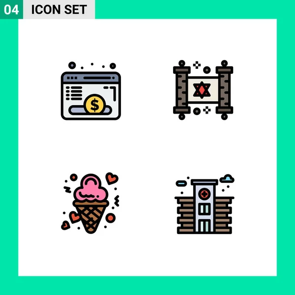 휴대용 인터페이스 Filledline Flat Color Set Pictograms Browser Ice Fund — 스톡 벡터