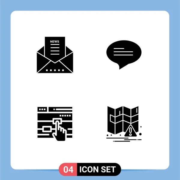 Set Commercial Solid Glyphs Pack Email Touch Newsletter Messages Map — Archivo Imágenes Vectoriales