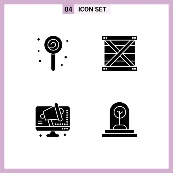 Set Commercial Solid Glyphs Pack Confect Business Sweet Design Speaker — Stock Vector