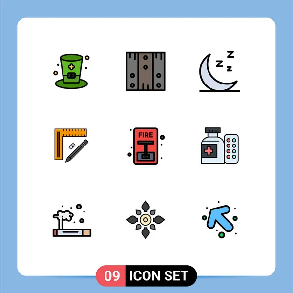 Set Modern Ikonok Szimbólumok Jelek Vészhelyzet Javítás Ceruza Vonalzó Szerkeszthető — Stock Vector