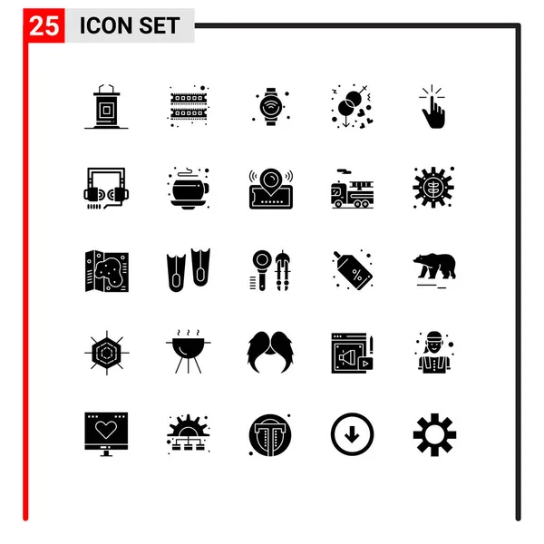 Modern Set Solid Glyphs Szimbólumok Mint Kattintás Szerelem Intelligens Óra — Stock Vector