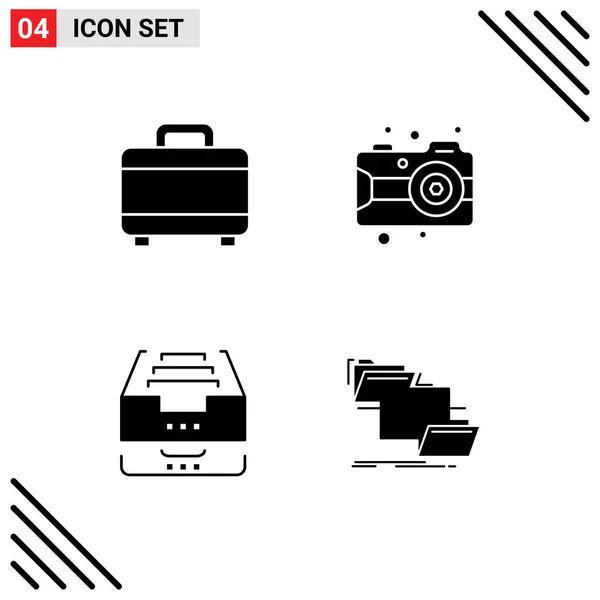 Modern Set Solid Glyphs Symbols Bag Data Art Camera File — Stock Vector