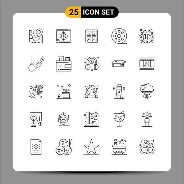 Set Modern Icons Sysymbols Signs Boxing Movie Opening Film Building — Vector de stock