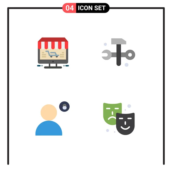 Editable Vector Line Pack Simple Flat Icons Monitor Account Store — Vector de stock