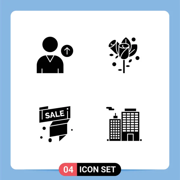Mobile Interface Solid Glyph Set Pictograms Avatar Sale Label Flower — Stock Vector