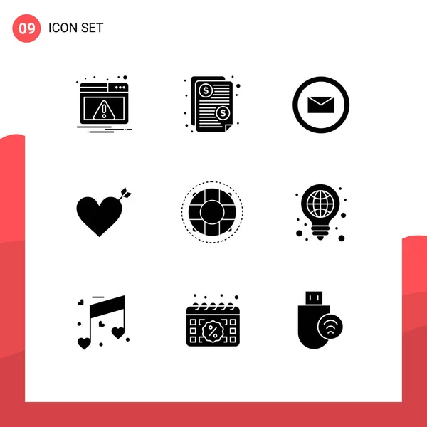 Universal Solid Glyphs Set Web Mobile Applications Lifesaver Life Email — Stock Vector