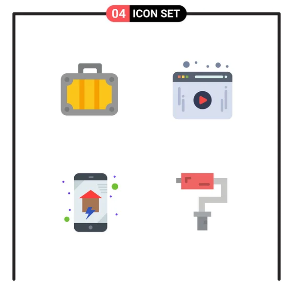 Set Vector Flat Icons Grid Beach Home Networking Travel Player — Vetor de Stock