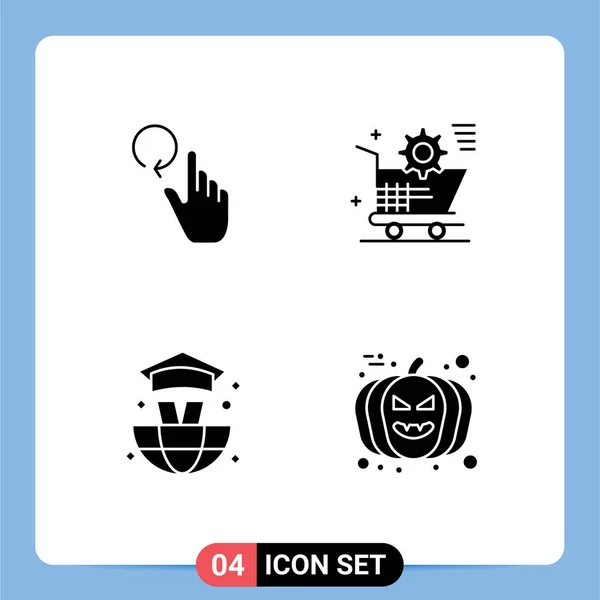 Modern Set Solid Glyphs Pictograph Hand World Reload Setting Graduation — Stock Vector