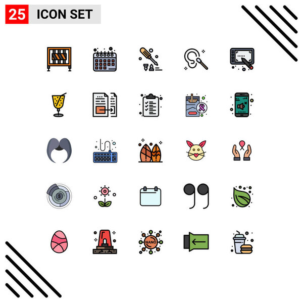 Mobile Interface Filled line Flat Color Set of 25 Pictograms of tablet, design, construction, clean, ear Editable Vector Design Elements