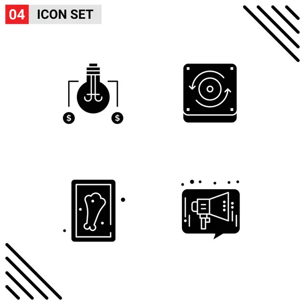 Pictogram Set Simple Solid Glyphs Bulb Meat Dollar Sound Advertising — 스톡 벡터