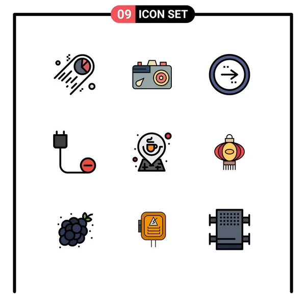 Mobile Interface Filledlineフラットカラーパワー デバイス コード 右編集可能なベクトルデザイン要素の9枚の写真のセット — ストックベクタ