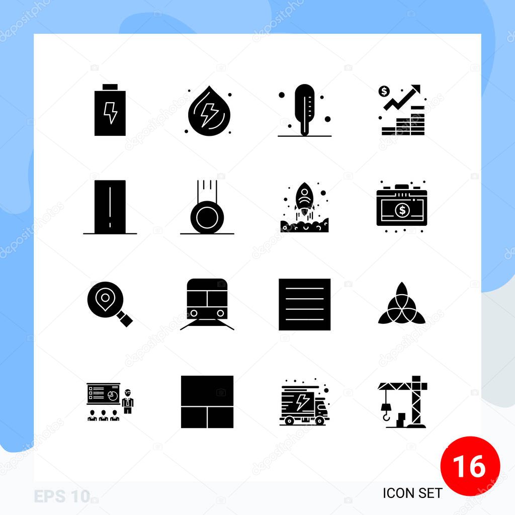 Modern Set of 16 Solid Glyphs and symbols such as gadget, device, thermometer, biology meter, management Editable Vector Design Elements