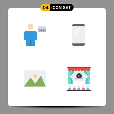 Düzenlenebilir 4 Basit Düz Avatar Simgesi, iphone, kredi, akıllı telefon, ev Düzenlenebilir Vektör Tasarım Elemanları Paketi
