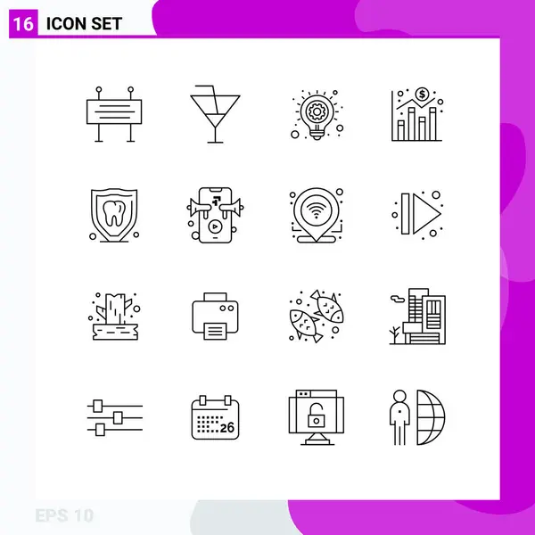 Mobile Interface Outline Set Pictograms Protection Economy Bulb Graph Digital — Vector de stock