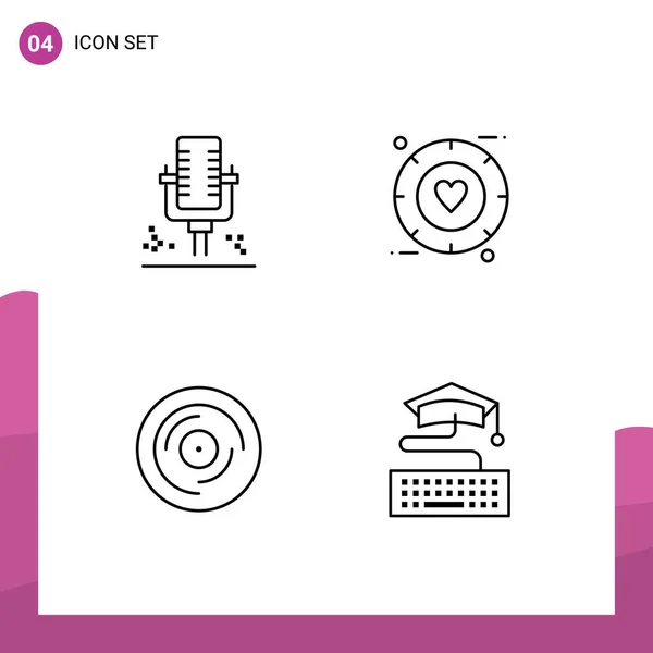 Set Modern Icons Symbols Signs Mic Recording Valentine Scratching Editable — Stock Vector