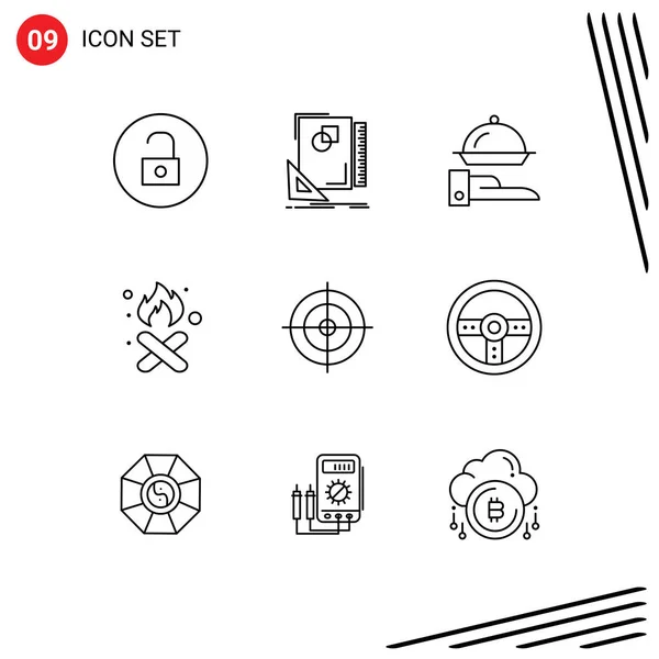 Outline Pack Universal Symbols Smoke Garbage Sketching Fire Serving Editable — Stock Vector