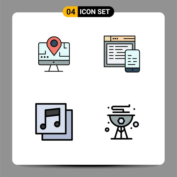 4テーマベクトルファイルラインフラット色とコンピュータ メディア ウェブサイト ビーチの編集可能なベクトルデザイン要素の編集可能なシンボル — ストックベクタ