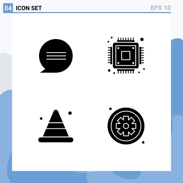 Solid Katı Şaretler Modern Set Pictograph Sohbet Yol Çip Uyarı — Stok Vektör