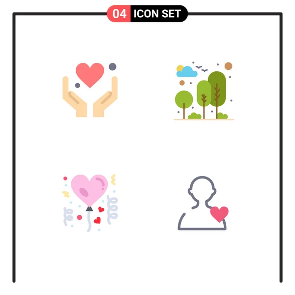 Pack Iconos Flat Creativos Mano Afecto Motivación Naturaleza Amor Editable — Vector de stock