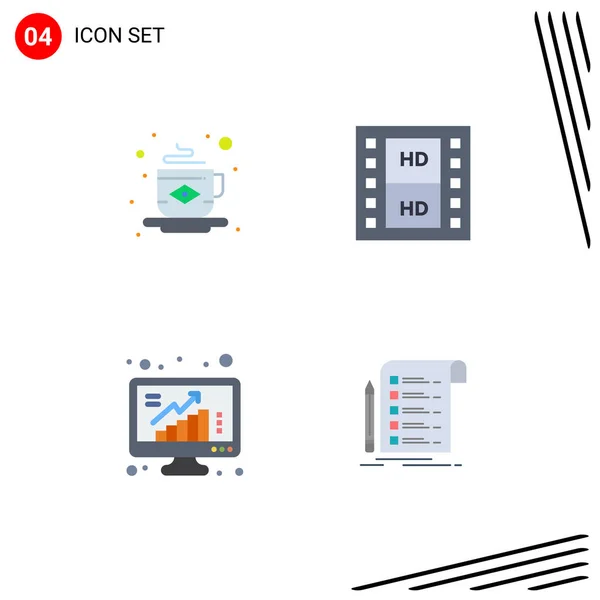 Mobile Interface Flat Icon Set Pictograms Breakfast Bars Flag Movie — Vector de stock