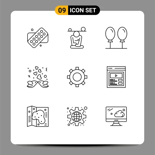 Outline Pack Universal Symbols Setting Cogs Beach Love Couple Editable — Stock Vector