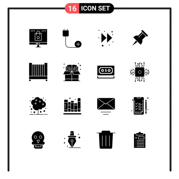 Mobile Interface Solid Gyph Set Pictograms Crib Bed Devices Pin — Vector de stock