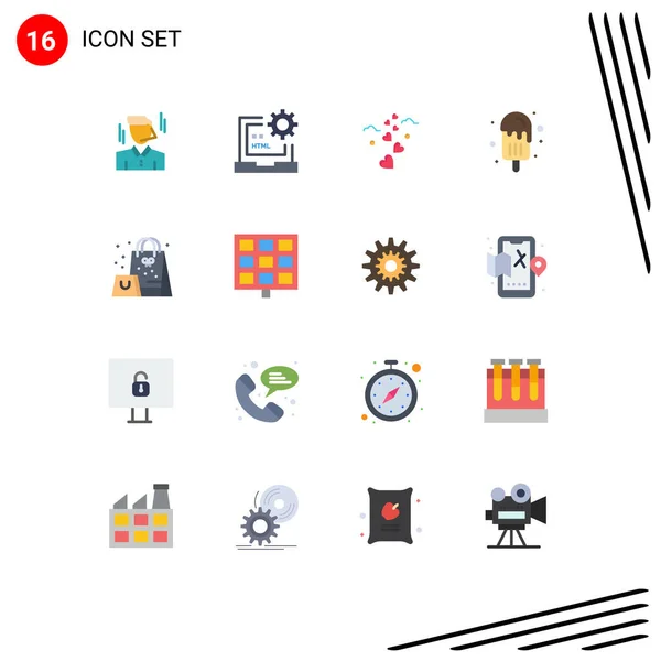 Gruppe Von Flachfarben Zeichen Und Symbole Für Tüte Eis Html — Stockvektor