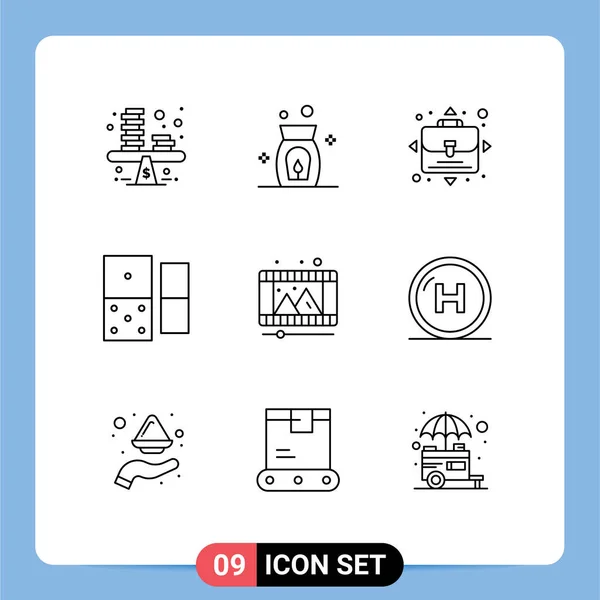 Pictogram Set Simple Outlines Reel Play Store Growth Play Domino — Stock Vector