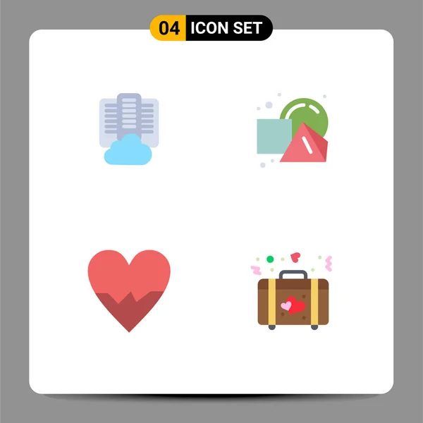 Mobile Interface Flat Icon Set Pictograms Cloud Love Server Forms — Vector de stock