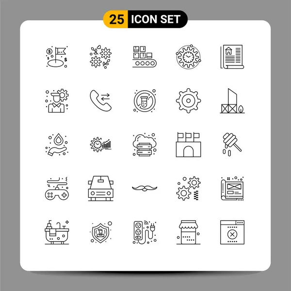 Creative Icons Projekt Feldolgozás Üzlet Menedzsment Gyártás Modern Jelei Szimbólumai — Stock Vector