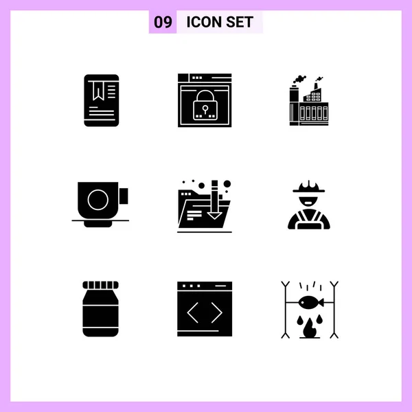 Universal Solid Glyphs Set Web Mobile Applications Finance Kávé Zár — Stock Vector