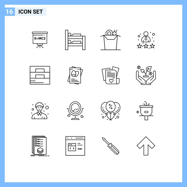 Set Modern Icons Sysymbols Signs Man Accessories Food Review Rate — Vector de stock