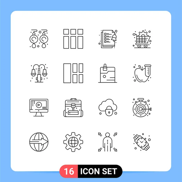 Universal Icon Symbols Group Modern Outlines Light City Checklist Gear — Διανυσματικό Αρχείο